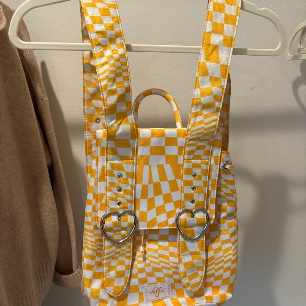 Valfré- Yellow Checkered Backpack with Heart Buckles